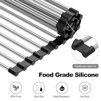 Égouttoir à vaisselle pliable et portable en acier inoxydable MECHEER, imperméable (17,5''x15,6'')