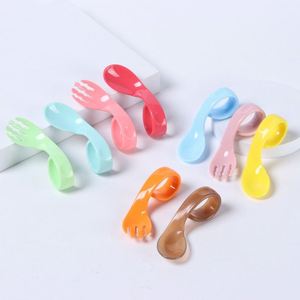 Cuchara y Tenedor de PP para Niños, Cuchara de Aprendizaje para Bebés, Cabeza Curva, Mango Corto, Diseño Minimalista, Cuchara para Alimentos Complementarios - Product Image 1