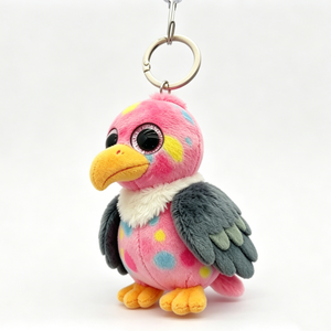 Customized Pink polka dot bird plush keychain,<b>Mini</b> spotted bird stuffed toy <b>keyring</b>,Cute vibrant bird plush keychain - Product Image 2