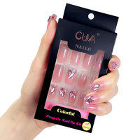 Faux ongles roses 3D décorés de diamants, application rapide avec coussinet en gel pour doigts – Vente en gros à prix réduit