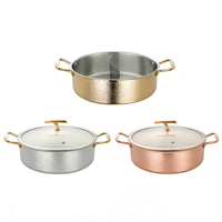 Casserole en acier inoxydable martelé sur mesure OEM avec couvercle, poêle à frire peu profonde à double poignée pour usage professionnel et commercial