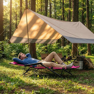 Pink Oxford Cloth <b>Bed</b> Sun Lounger <b>Black</b> Frame Variable Lie - Product Image 2