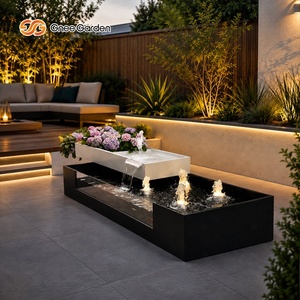 Gnee <b>Garden</b> Modern Rectangular Outdoor Water Fountain With Lighted Jets Stainless Steel <b>Garden</b> Decor Floor Mount - Product Image 6