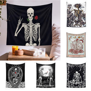 Dark Witchy Lunar Eclipse 3D-Druck Wandteppich Decke Liebhaber Blumen schädel Menschliches Skelett Wandteppich - Product Image 4