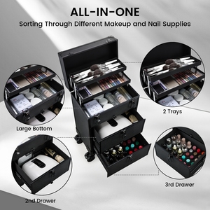 Rolling <b>Makeup</b> <b>Case</b> with 2 Large Drawers Professional Cosmetic Suitcase Organizer Make up Trolley with Wheels Salon Barber Box - Product Image 2