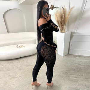 Combinaison moulante noire personnalisée pour femme 2026 avec découpes en dentelle et manches longues, idéale pour les soirées, tailles S M L XL XXL - Product Image 3