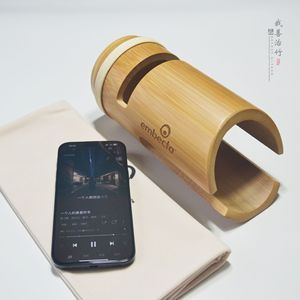 Embeckta Bamboo Mobile Phone <b>Speaker</b> Base Natural Wood <b>Stand</b> For iPhone And Smartphone With Carry Bag Portable Design - Product Image 4