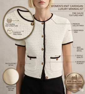 Elegante <span class=keywords><strong>Cardigan</strong></span> Estivo Vintage in Cotone 100%, <span class=keywords><strong>Slim</strong></span> Fit, Tinta Unita, Lavorato a Maglia, per Donna - Product Image 1