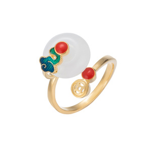 Auspicious Cloud Pattern Open Ring Imitation Jade Enamel Unisex Jewelry Gift Index Finger Style - Product Image 5