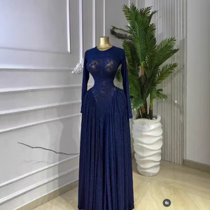 slim fit dress slacks Berylove Women Navy Maxi Mother Dress Plus Size Flared Long Sleeves A Line Wedding Party Guest Dress, Navy / XL main image 1