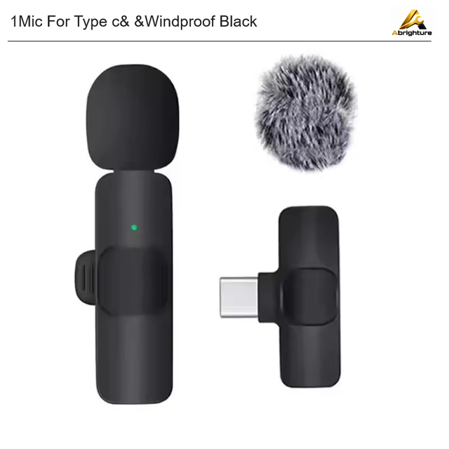 2.4G Wireless Lavalier Microphone USB Type C and Lightning Available in 1 Mic and 2 Mic Versions Windproof Noise Reduction