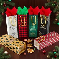 Sac en papier kraft certifié écologique pour bouteille de vin, design sur le thème de Noël, avec poignée en corde, vente en gros