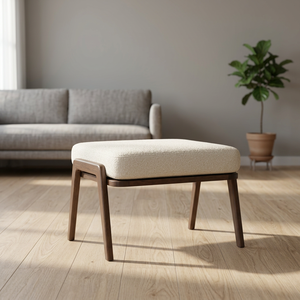 Modern Premium White Ottoman Stool with Fabric Upholstery and <b>Footrest</b> | Comfortable Living Room & Apartment Seating Furniture - Product Image 1