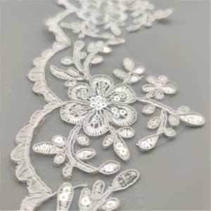 Tissu en organza brodé de sequins pour robes de mariée, dentelle blanche pour bordure, mode féminine - Product Image 6