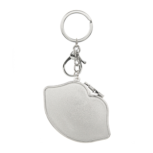 Miroir compact en cuir PU matelassé argenté effet diamant, en forme de lèvres, avec cadre chromé, pliable, double face, verre HD, porte-clés de poche - Product Image 5