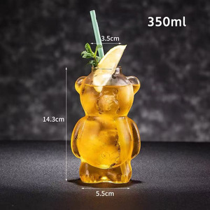 Botella de Vidrio de Borosilicato de 350 ml (12 oz) con Forma de Oso, Linda Botella de Vidrio para Beber, Copa de Vino, Maceta con Pajita de Vidrio - Product Image 2