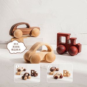 Véhicules à pousser en bois naturel, jouets sensoriels pour développer la motricité fine, voitures en bois pour bébés - Product Image 2