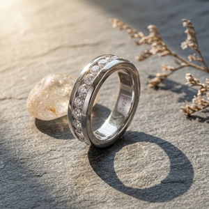 Yellow Gold Moissanite Eternity Band <b>Ring</b> Round Brilliant Cut Channel Setting Classic Unisex Wedding <b>Ring</b> - Product Image 5