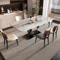 Table à manger rectangulaire de luxe en pierre de cristal italienne minimaliste avec 6 chaises pour petit appartement et salon moderne