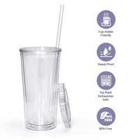 Gobelet Isotherme Double Paroi Personnalisé 12oz 16oz 22oz Réutilisable pour Café Glacé, Bouteille d'Eau, Jus Transparent en Plastique avec Paille et Couvercle