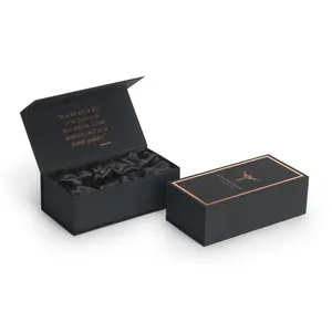 Özel siyah lüks katlanabilir manyetik hediye kutusu ambalaj ile kaplı ipek