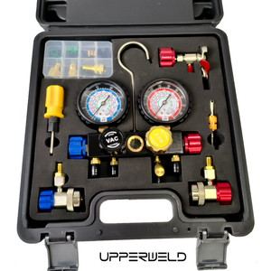 호스가 있는 HVAC 게이지 AC 매니폴드 게이지 세트 <span class=keywords><strong>R134A</strong></span> <span class=keywords><strong>R410A</strong></span> R404A R22 냉매 게이지 안전하고 안정적인 호스 - Product Image 2