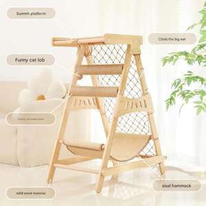 Torre de Actividades para Gatos de Madera Sólida, Árbol para Gatos Multifuncional con Red de Escalada, Postes para Rascar, Hamaca y Percha - Product Image 5
