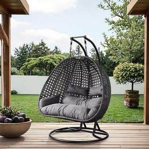 Chaise suspendue noire à double fond <span class=keywords><strong>plat</strong></span> en métal et <span class=keywords><strong>rotin</strong></span>, design pastoral, pour balcon extérieur, idéale pour les gîtes - Product Image 2