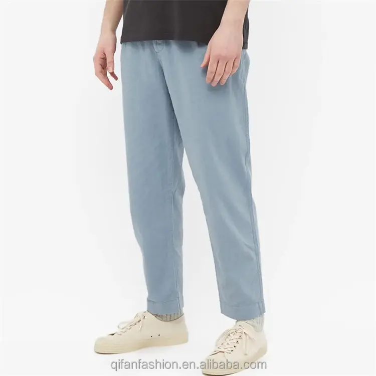 Pantalones de lino blandos con bolsillos delanteros para hombre, calzas personalizadas holgadas de ajuste cónico, con bolsillos delanteros