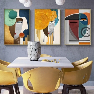 Quadro Moderno Astratto Geometrico su Tela, Stampa Artistica <span class=keywords><strong>Contemporanea</strong></span>, Poster con Volti, Decorazione Murale, Cuadros Decoracion - Product Image 3