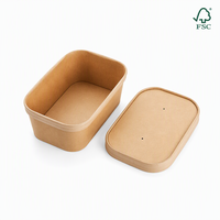 Contenedor de Alimentos Rectangular de Papel Kraft con Logotipo Personalizado, Biodegradable, con Tapa, para Comida para Llevar de Restaurantes y Eventos al Aire Libre