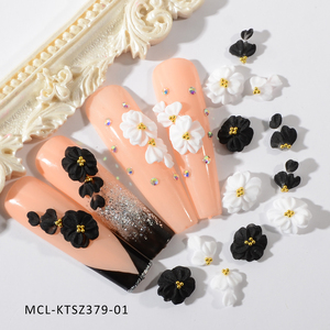 30PCS/kit Kawai Blanc Noir Fait à la Main Nail Art Résine Charms 3D Design Nail Acrylique Fleurs - Product Image 5