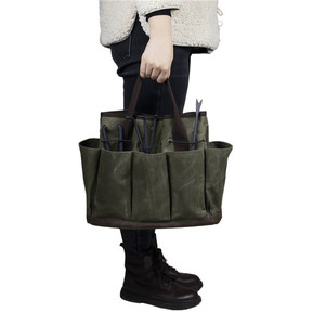 Sac de transport pour outils de jardin, toile cirée imperméable, multi-compartiments, capacité 5 kg, vert militaire, sac de transport pour outils à main - Product Image 4