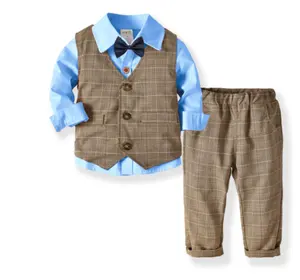 男童套装-绅士礼服宴会礼服-长袖衬衫 + 双马甲 + 长裤 + 绅士领结四件套