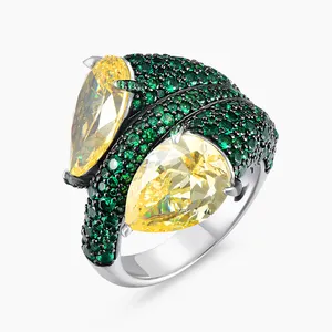 ייחודי עיצוב הצהרת אישית כפול אבן טבעת 925 כסף סטרלינג מים זרוק חן מעוקב Zirconia טבעות לנשים
