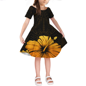 Hawaii ibisco nero e rosso per bambini vestito estivo a manica corta per bambine abbigliamento Casual per bambini da 4 a 14 anni - Product Image 3