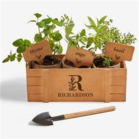 Boîte à herbes en bois gravée sur mesure, ensemble de jardinage intérieur pour la cuisine, décoration rustique pour la maison, boîte cadeau pour jardin d'herbes aromatiques