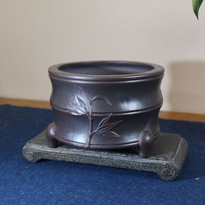Maceta de bonsái hecha a mano de arcilla morada con diseño de bambú y recipiente para plantas acuáticas y decoración Feng Shui - Product Image 4