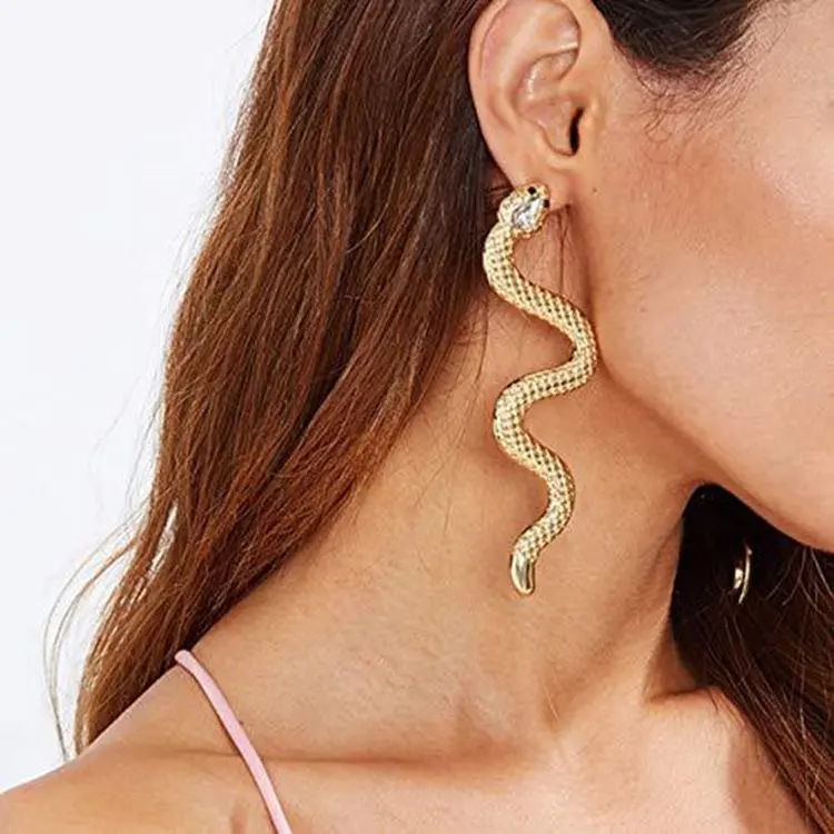 Exaggerated Long Chunky Earrings Women Jewelry Metal Punk Gold Silver Snake Earrings