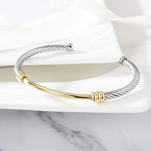 <span class=keywords><strong>Bracelet</strong></span> manchette ouvert en argent sterling 925 bracelets en <span class=keywords><strong>fil</strong></span> de câble texturé bicolore gros bijoux fins - Product Image 5