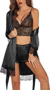 Sous-vêtements sexy Sexy Mesh Perspective Dentelle Cardigan Pyjamas Femmes Lacets Maison Sexy Robe Ensemble Femmes Sexy Sous-vêtements - Product Image 5