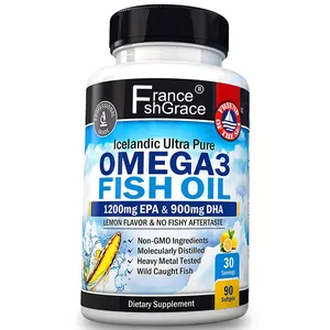 Óleo de peixe não OGM Omega 3 Cápsulas Softgel EPA DHA 2250 mg Suplemento Sabor Limão Tripla Força