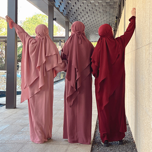 Tondre Vente à Chaud Deux Couches Flowy Khimar Prière Hijab Jazz Foulard Jilbab Abaya Femmes Robe Musulmane - Product Image 1