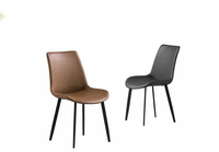 Chaise de salle à manger moderne en bois brun massif avec panneau en acier carbone et MDF, pieds en métal rembourrés