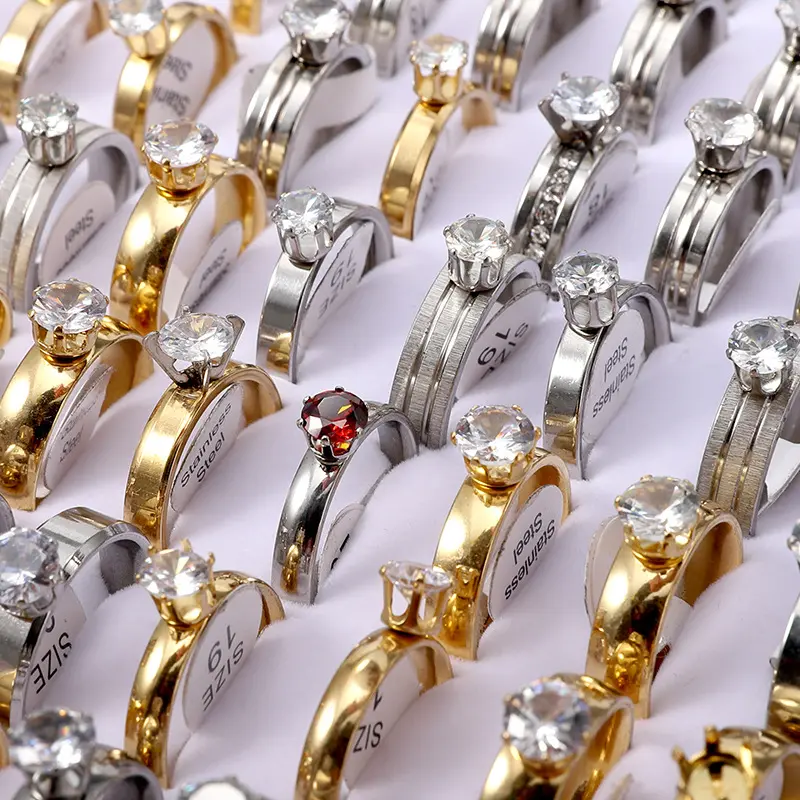 Wholesale Beautiful Fashion Mix Bulk Titanium Steel Ladies Accessories Stainless Steel Zircon Ring For Women