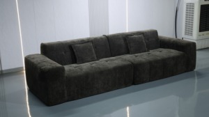 Sofá Recto de 3 Plazas, 300x100x70cm, Sofá de Pana Gris Oscuro con Rayas Anchas para Sala de Estar, Respaldo Acolchado para Apartamento - Product Image 5