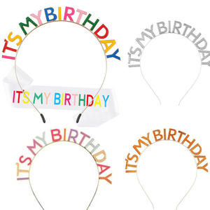 Venta al por mayor de diadema de aleación de colores brillantes <span class=keywords><strong>It</strong></span> 's <span class=keywords><strong>My</strong></span> Birthday conjunto de correas de hombro para niñas niño cumpleaños bandas para la cabeza - Product Image 1