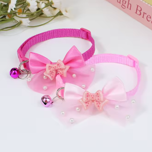 Collier pour chien réglable en polyester écologique, rose uni, avec nœuds en ruban cœur pour Yorkshire, Malte, petits chiens, promenade en extérieur - Product Image 5