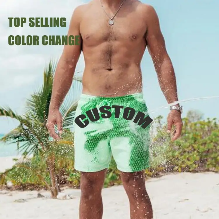 custom Temperature-Sensitive Color changing Surfing Board swimwear men couple swim beach Pants shorts mens swim trunks