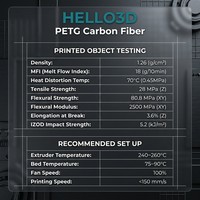 Filament PETG en fibre de carbone haute résistance HELLO3D, texture fibre de carbone, résistant à l'usure et aux chutes, 1 kg, compatible avec les imprimantes 3D FDM, 330 m